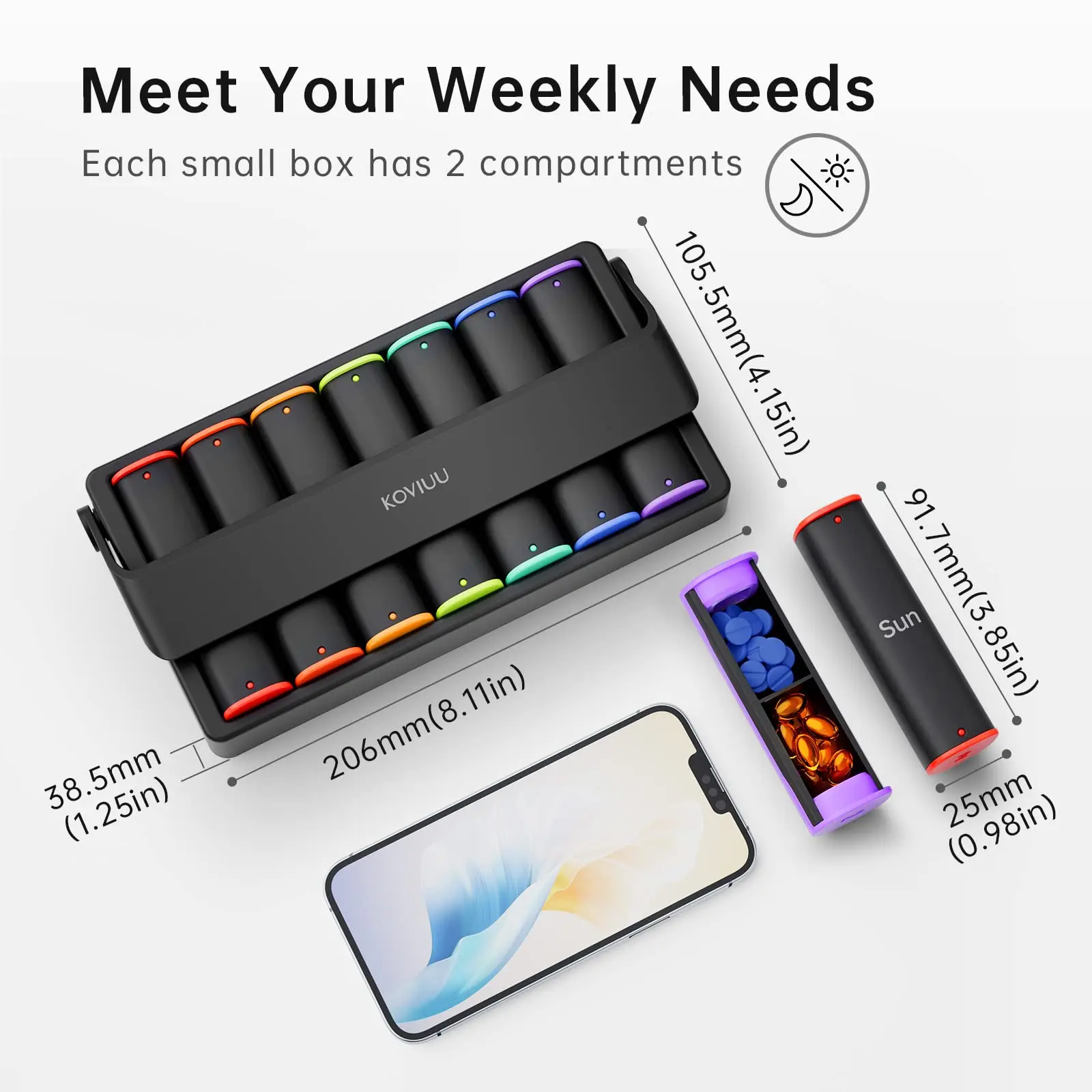 1pcs Large Capacity Rainbow Medicine Box Portable Storage Medicine Box Food Grade Material Dust and Moisture Proof