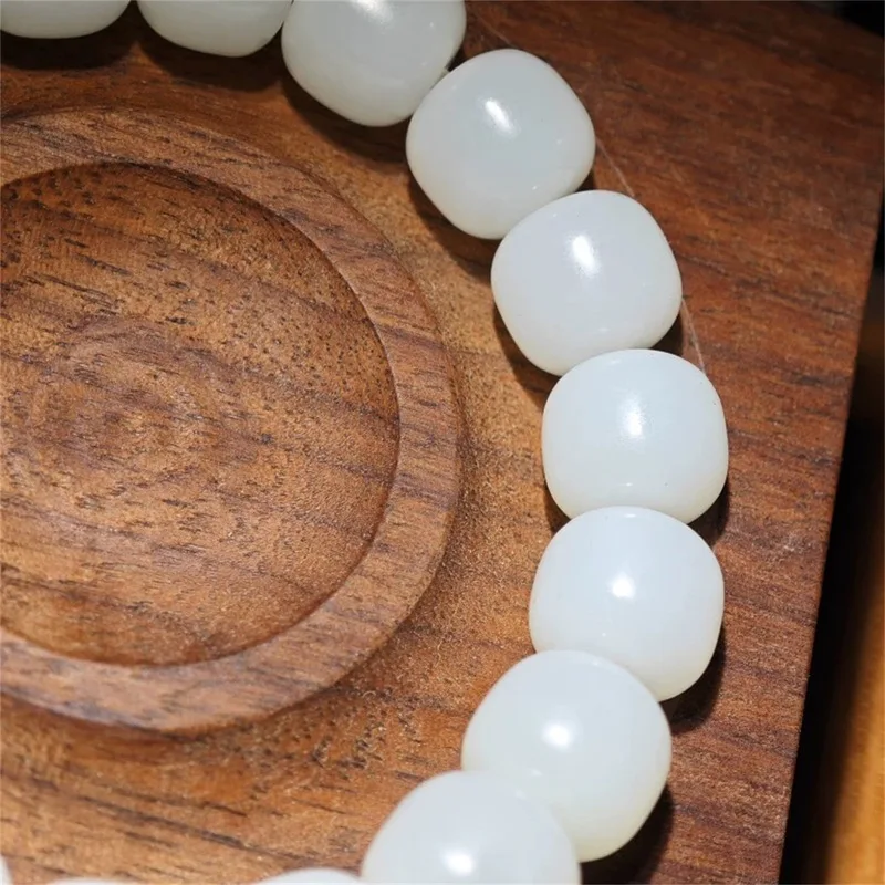 Natural Hetian , High-, 11*12 Mm, Sheep-Fat White Jade, Vintage-Style Beads, Men’S Bracelet
