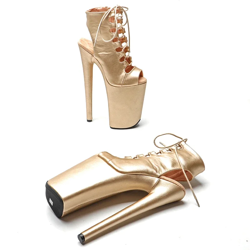 Leecabe  23CM/9inches  Matte  PU gold color  Open Toe   Pole dance shoes High Heels Pole Dance boot