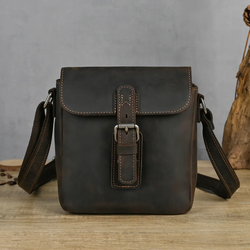 

Мужская винтажная сумка-мессенджер из натуральной кожи для Ipad, толстая сумка через плечо из коровьей кожи, маленькая повседневная сумка через плечо, портфель из воловьей кожи