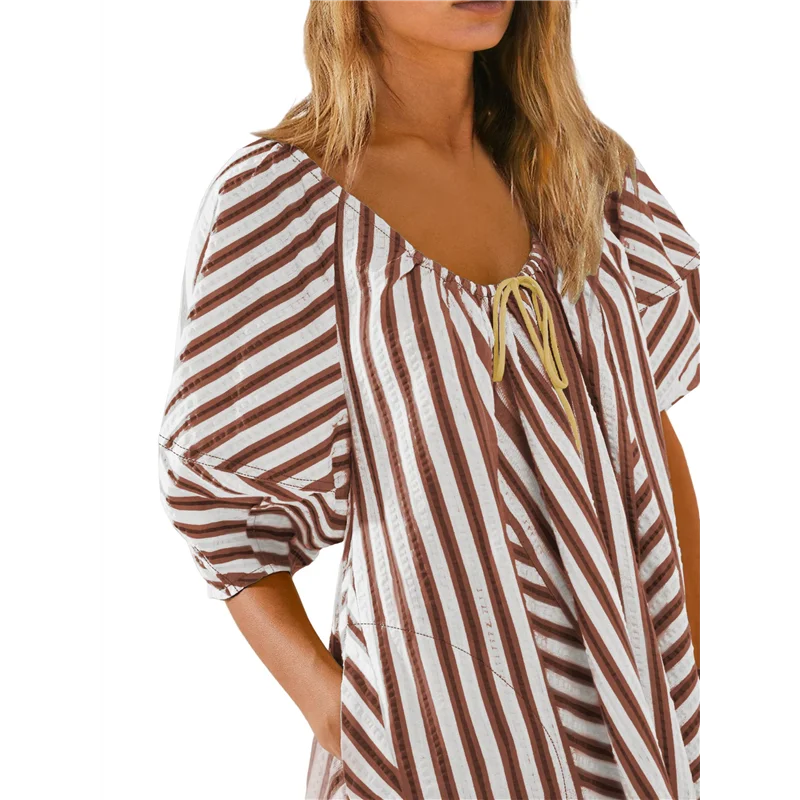 

ABP-Womens Oversized Striped Romper Dress Shorts Jumpsuit Beach Vacation Clothes With Pockets