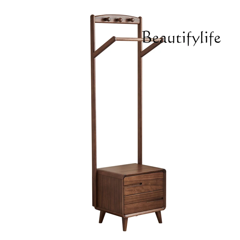 

Black walnut floor-to-ceiling bedside table integrated coat rack all solid wood multi-functional bedroom storage