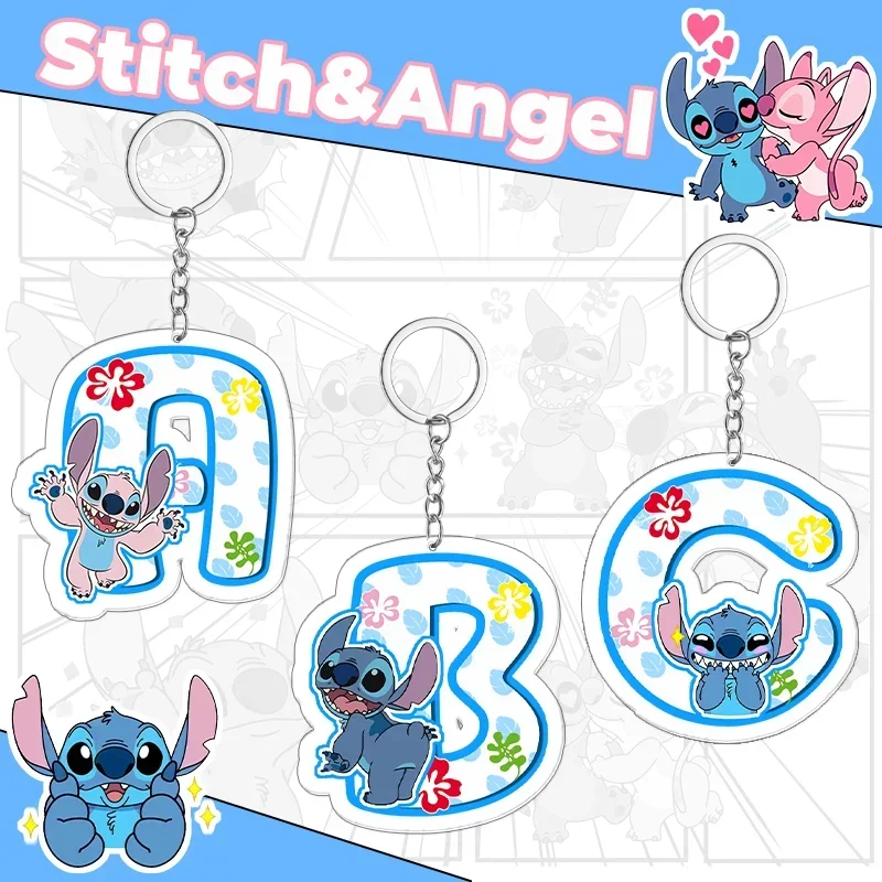 Lilo&Stitch English Letter Pendant Keychain Anime Enthusiasts Keybag Angel Cute Acrylic Accessories Inlaid Buckle Cartoon Gift