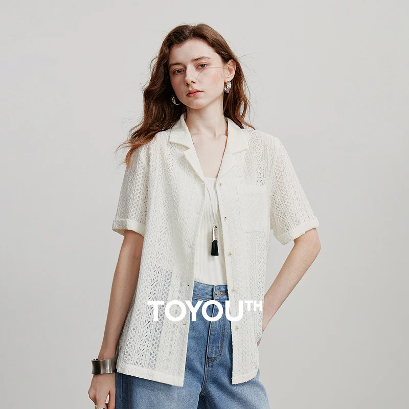 

TOYOUTH женская блузка, рубашка, новинка лета 2021, кружевная рубашка с отложным воротником для поездок на работу и отпуск 8522038