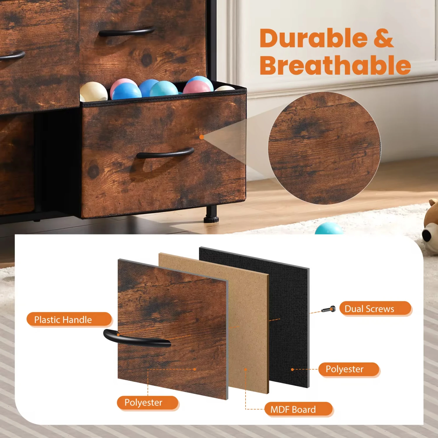 Dresser Bedroom With 9 Fabric Drawers Wardrobe Steel Frame Assembly Closet Clothes Display Cabinet Of