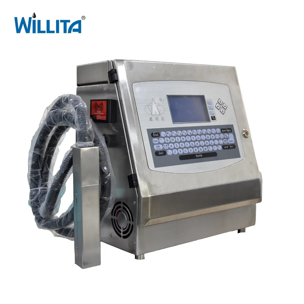 WILLITA Automatic Industrial CIJ Continue Inkjet Printer Online Printer for Code Number Date Plastic Pipe Bottle PVC ID Card