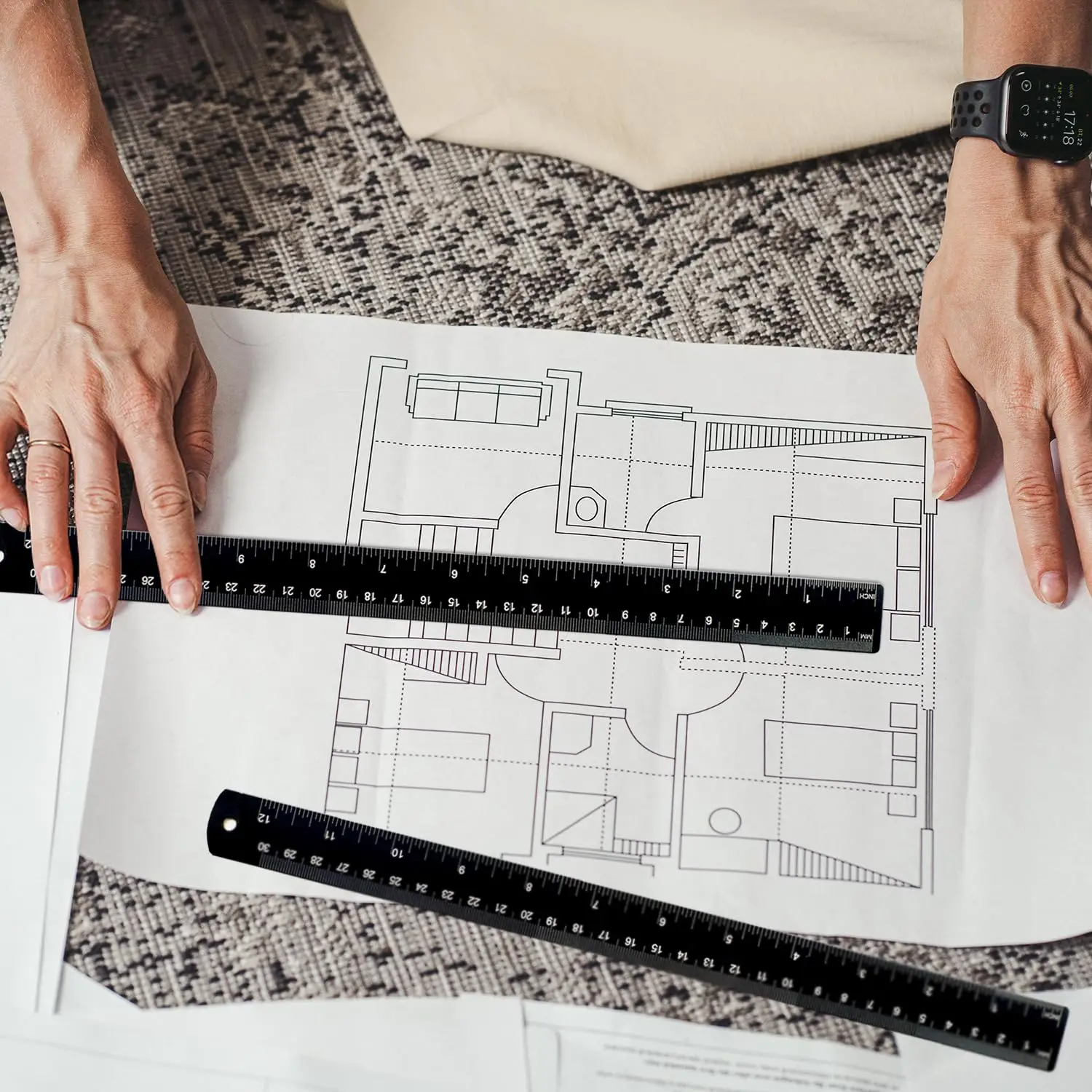 Metal Ruler 12 inch, Aluminum Ruler with Metric and  Measurement, 30  Long Straight Ruler with Inch and MM Conversion Table for