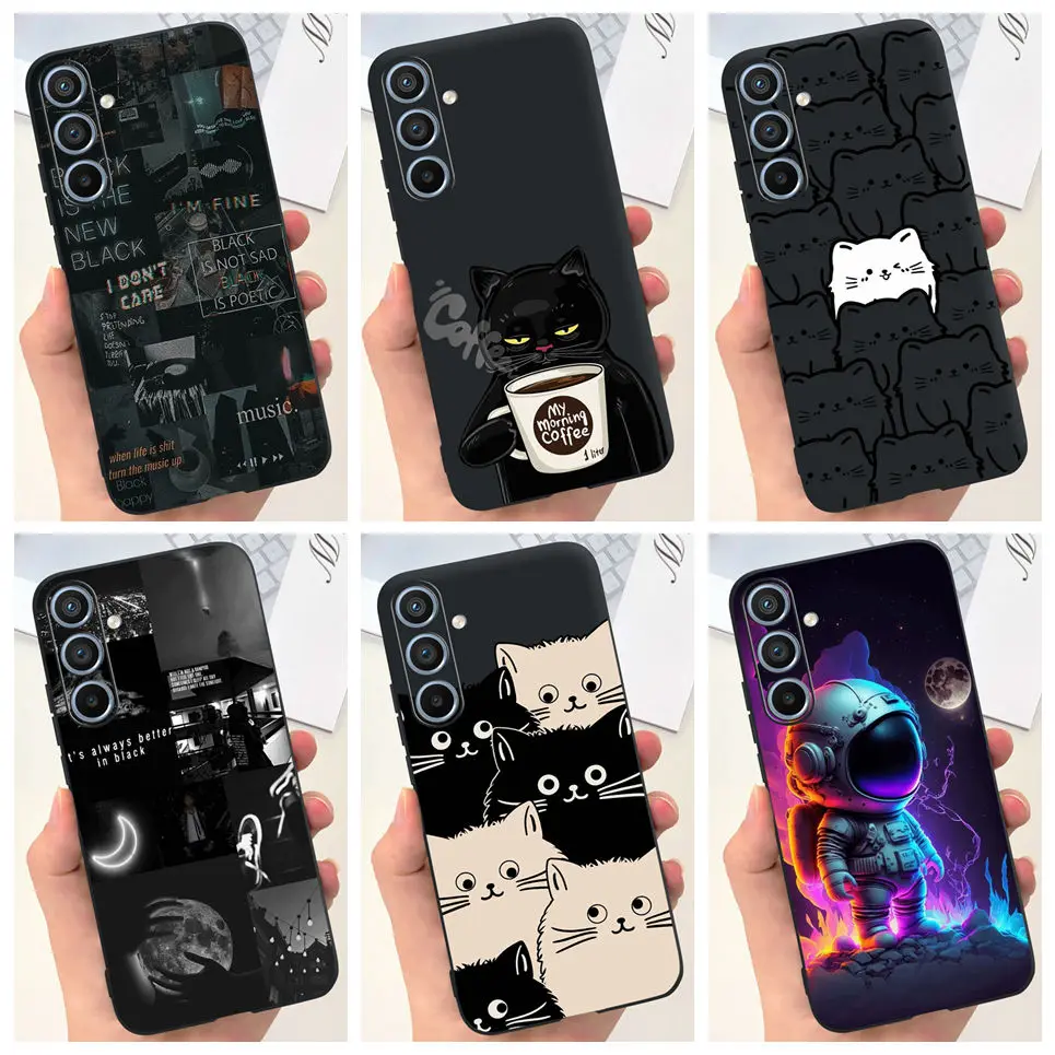 Soft Silicone Cases For Samsung Galaxy A54 5G A53 5G Case Samsung a23 4G 5G A12 A125F Bumper Shell Black Cat Stylish Coques Etui