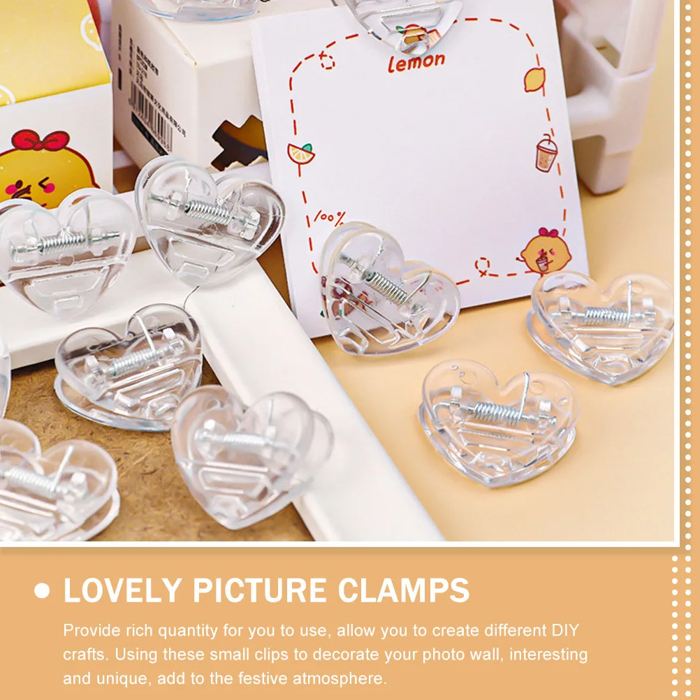 

40pcs Heart Photo Clips Clear Small Picture Clamps For Home Office Party Wall Display Reusable Chip Clips Practical Decor