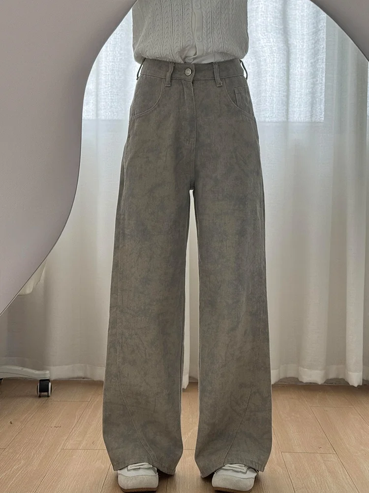 High Waist Wide Leg Denim Jeans Women's Autumn plus Size Tie Dye Print Unique Design Floor Length Straight Leg Pants