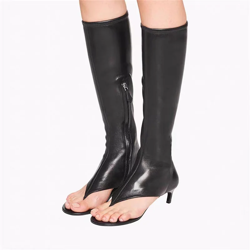 2026 New Pinch Toe Knee Length Cool Boots Women Fashion Summer Slim Heel Shoes Ladies Luxury Mid Heel Elastic Boots Large Size