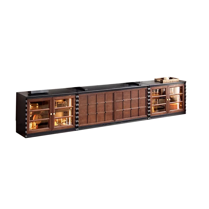 

French retro TV cabinet solid wood checkerboard exquisite cabinet antique household module combination cabinet