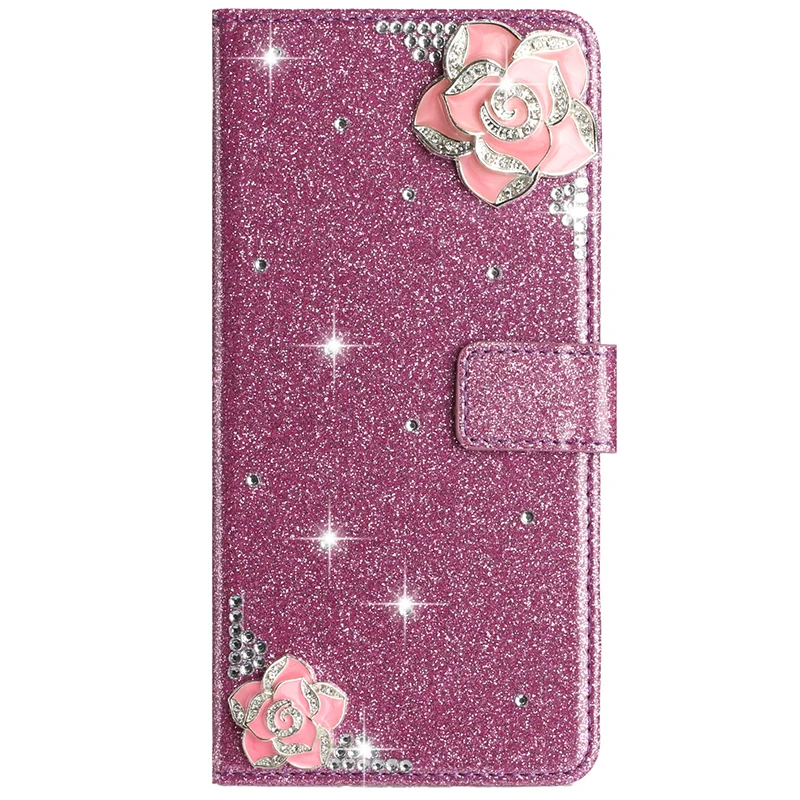 Flash Drill Small Flower Wallet Luxury Glitter Case For iPhone 16 Pro 15 14 Plus 13 12 Mini 11 Pro Max X XR XS Max 7 8