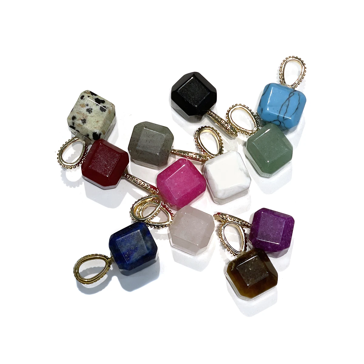 5pcs Natural Stone Square Cube Pendant 10x20mm Gold Color Plated Stone Charm for DIY Necklace Bracelet Jewelry Making Accessory