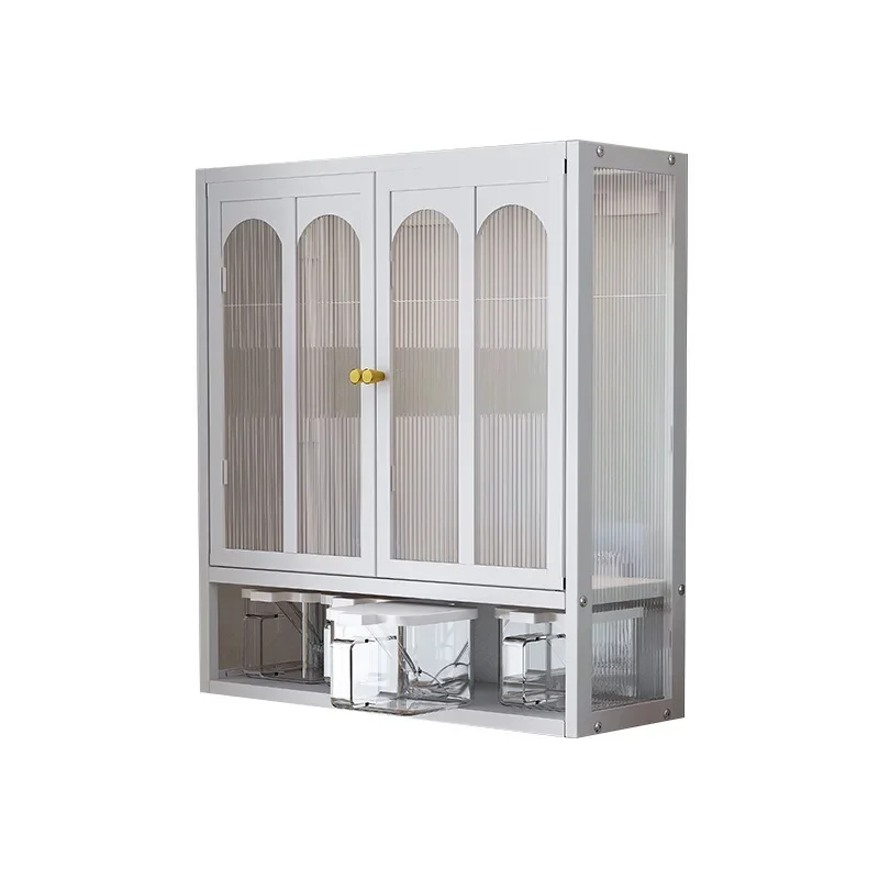 Kitchen seasoning rack hole board wall-mounted non-punching wall-mounted storage cabinet with magnetic suction cabinet door