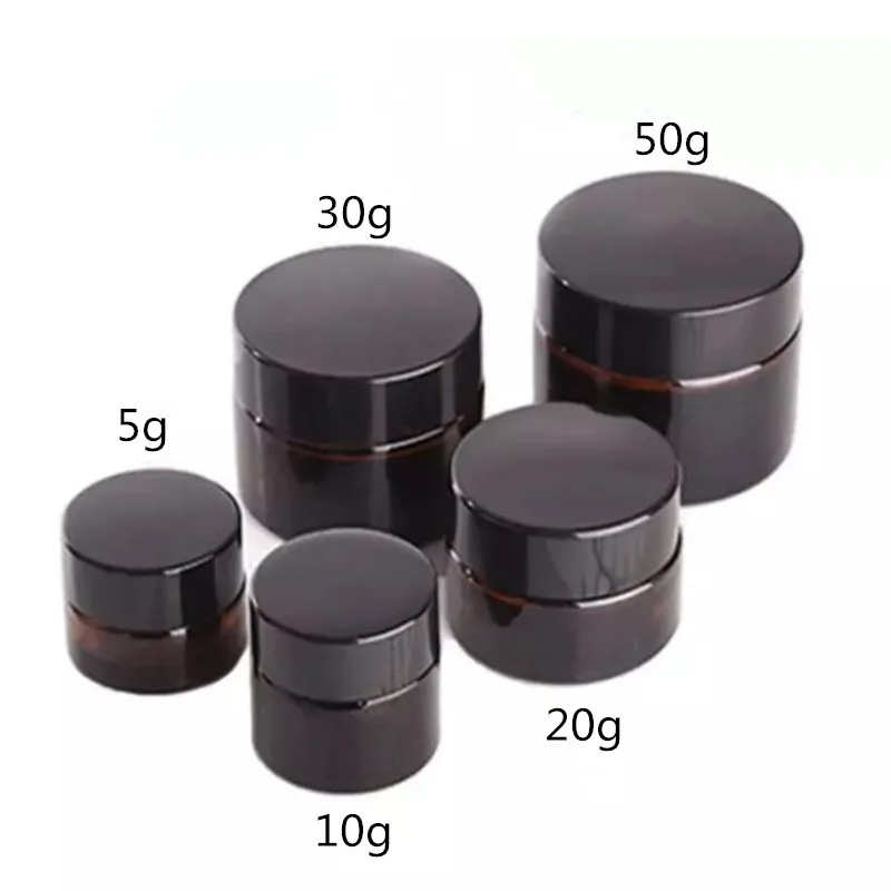 20 Stück 5ml 10ml 15ml 20ml 30ml Mini-Bernsteinglas-Kerzenbehälter, leere Kosmetik-Gesichtscreme-Tiegel, Probenbehälter für loses Puder mit schwarzem Deckel