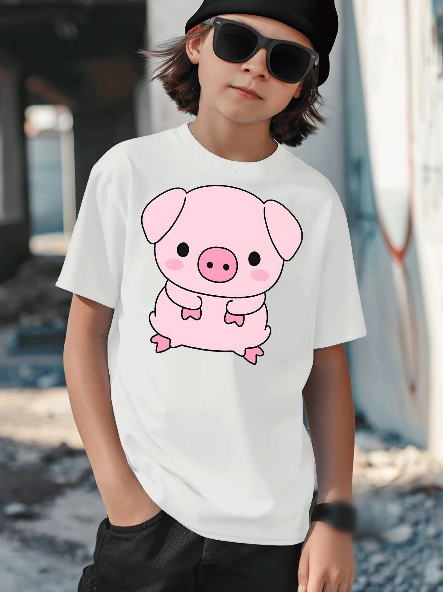 Cute Cartoon Pig Pattern Printed Children's T-shirt Holiday Gift Personalized Street Style Parent-child Daily Wear