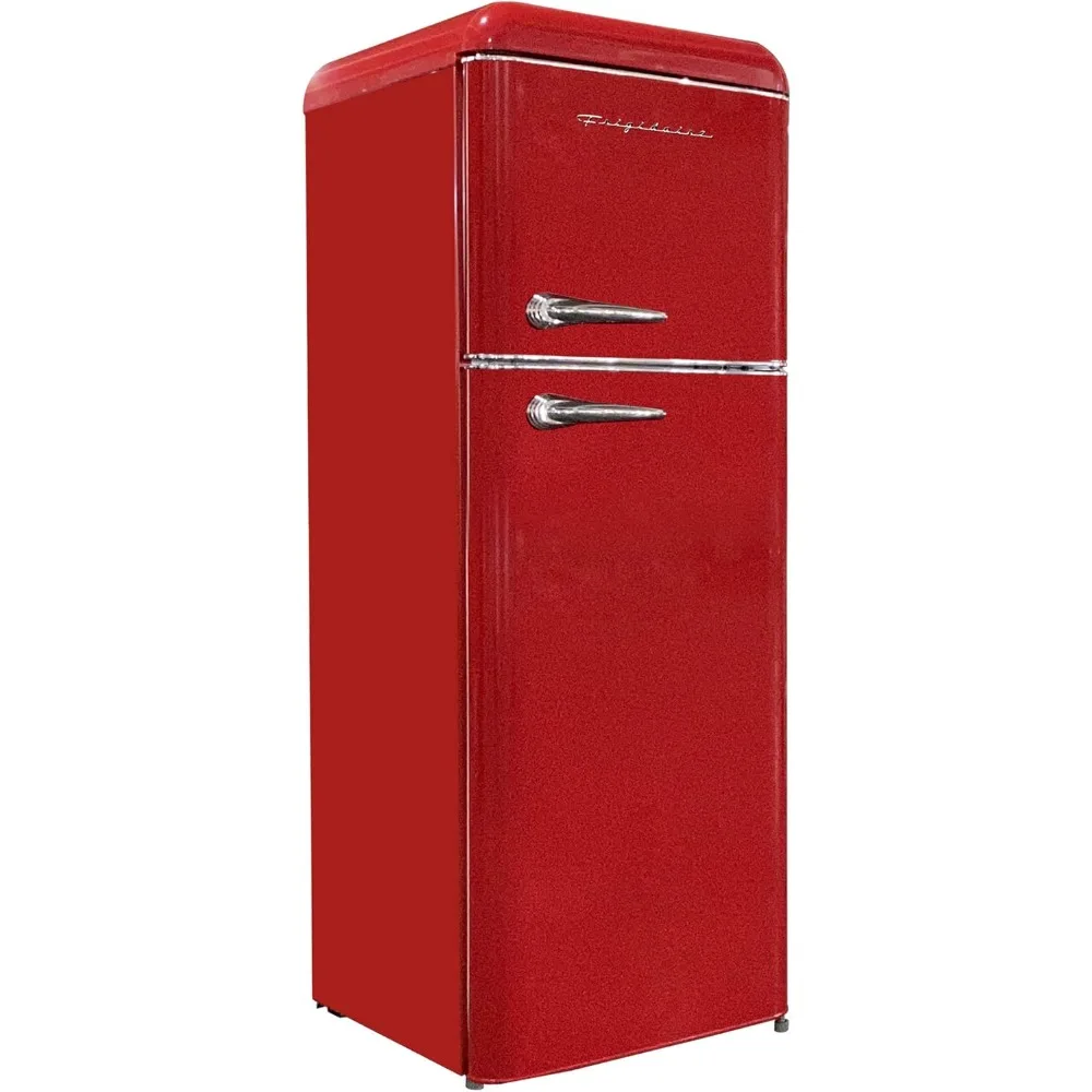 EFR756-RED EFR756, 2 Door Apartment Size Retro Refrigerator with Top Freezer, Chrome Handles, 7.5 cu ft, red