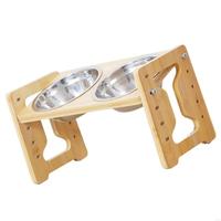 R66A Tilted Feeding Station For Dog Cats With 5 Adjusting Height Double Bowl Feeders