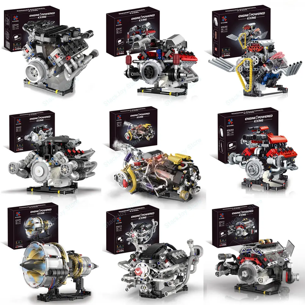 

New Simulated Supercar V8 Engine Series Aircraft Turbofan Model Building Blocks With LED Lights APP Control STEM Educational Toy