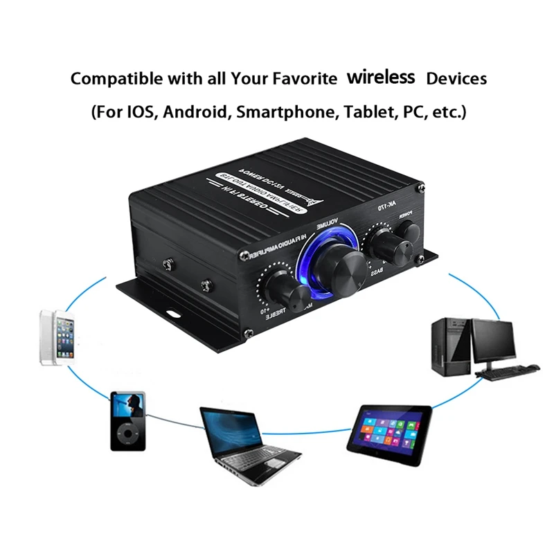 -170 Audio Power Amplifier Wireless HiFi Stereo Audio Power Amplifier 200W+200W with Input Home Car Amplifier
