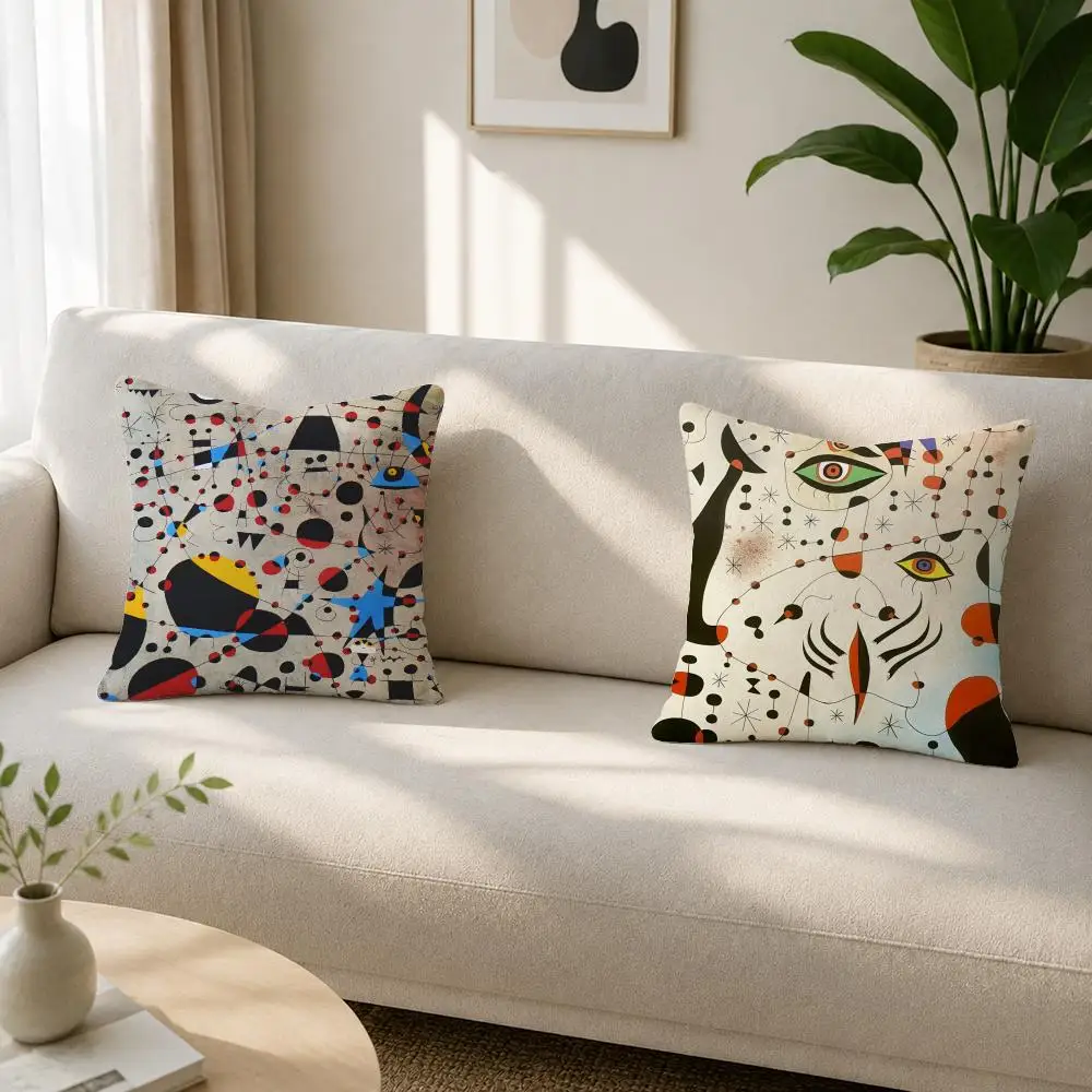 Art Joan Miro Painting Cushion Cover Soft Plush Cushion Covers Fluffy Throw Pillow Cases for Sofa Bedroom Home Decor