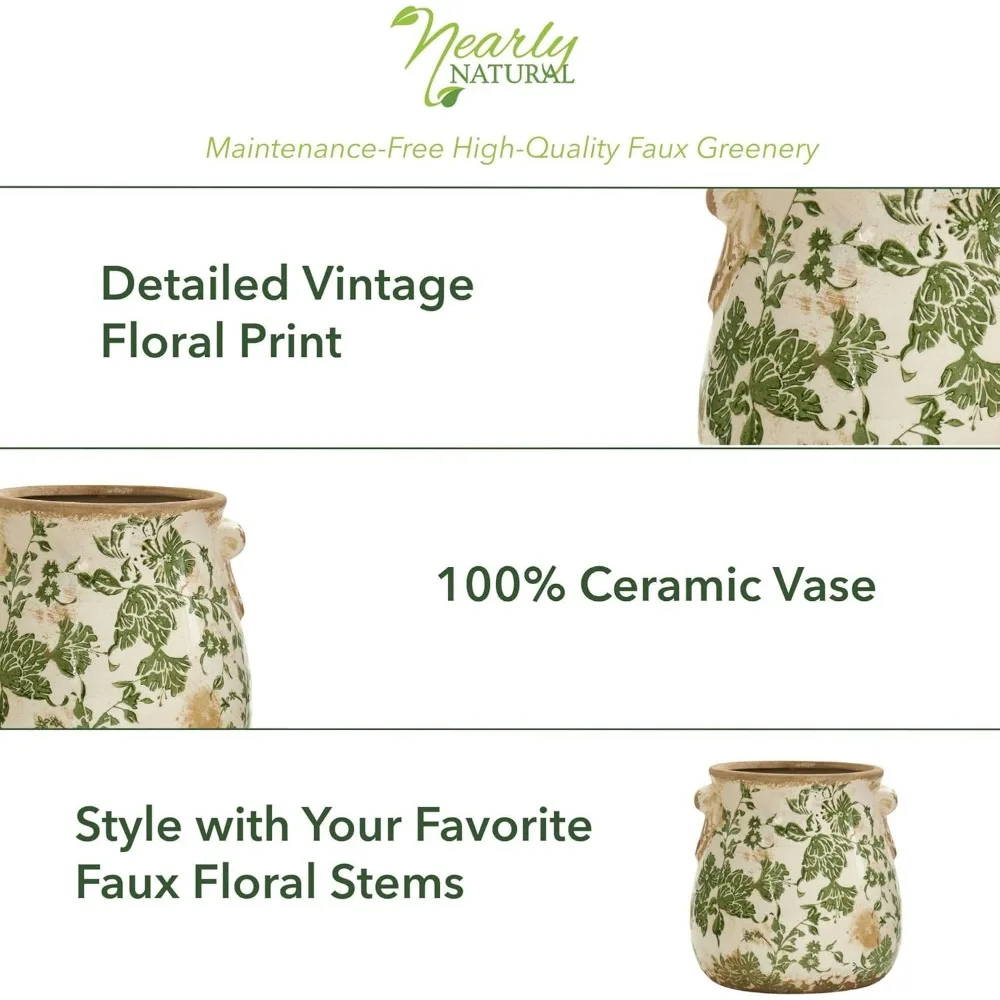 10 inci. Vas Dekoratif Keramik Tuscan Hijau dengan Motif Gulungan untuk Dekorasi Dalam Ruangan