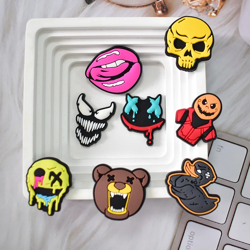 funny skull tones PVC shoe Charms Slippers Buckle combination Fit Wristbands accessories Decoration Bands gift unisex party