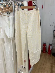 Sweet Women White Trousers 2024 Fashion Summer Ladies Yellow Duck Print Trousers Female Elastic-waisted Slacks Wide-leg Pants