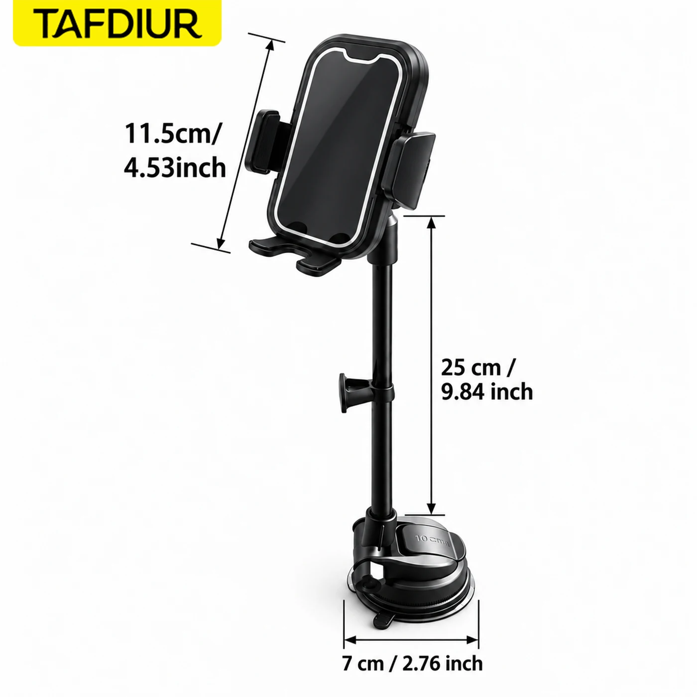Tafdiur 1-Piece Abs+Aluminum Alloy Gooseneck Mirror-Adhesive Wall-Mounted Phone Holder for Car, with Locking Button on the Back, Stable and Not Easy to Shake, 25cm Rod Can Be Freely Bent to Adjust the Angle, with Gear Sound, Universal Car Navigation Phone Holder