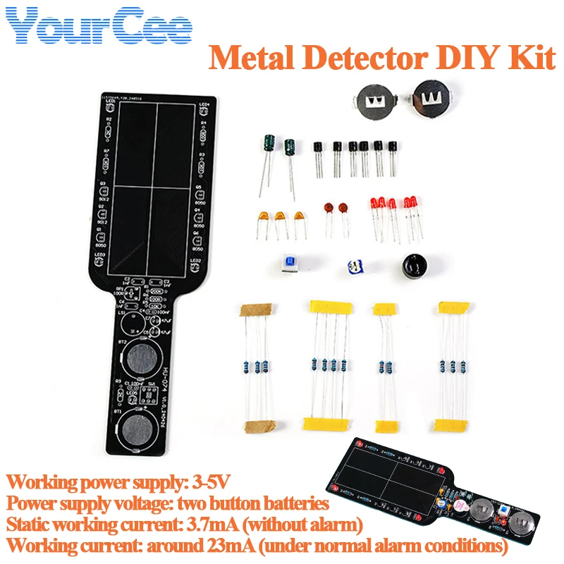 Metal Detector DIY Electronic Module Kit HU-074S2 Handheld Metal Detector Circuit Board Component Welding Practice Soldering
