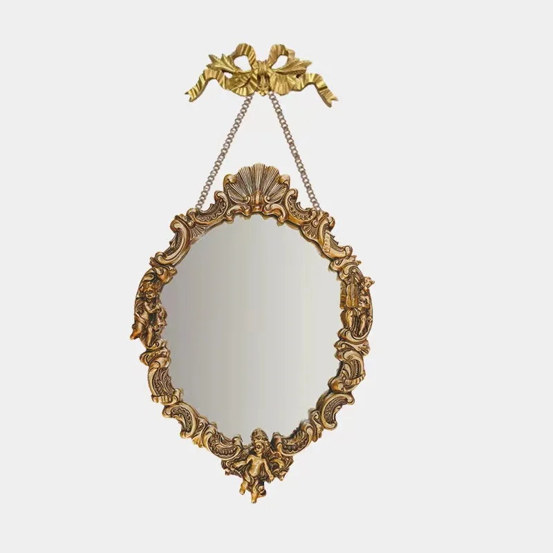 

Mutihome European Baroque Retro Mirror Angel Carving Dressing Mirror Bedroom Living Room Little Angel Mirror Wall Hanging Mirror