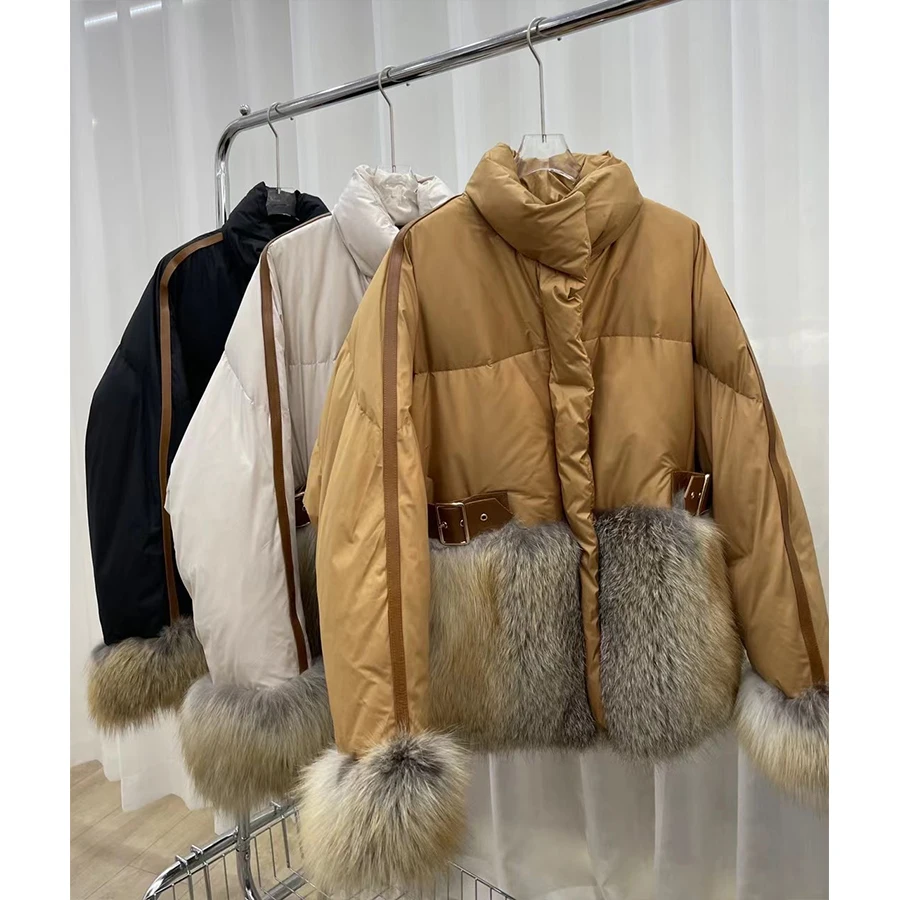 Doudounes d'hiver pour femmes, col en fourrure de renard, luxe, mode de haute qualité