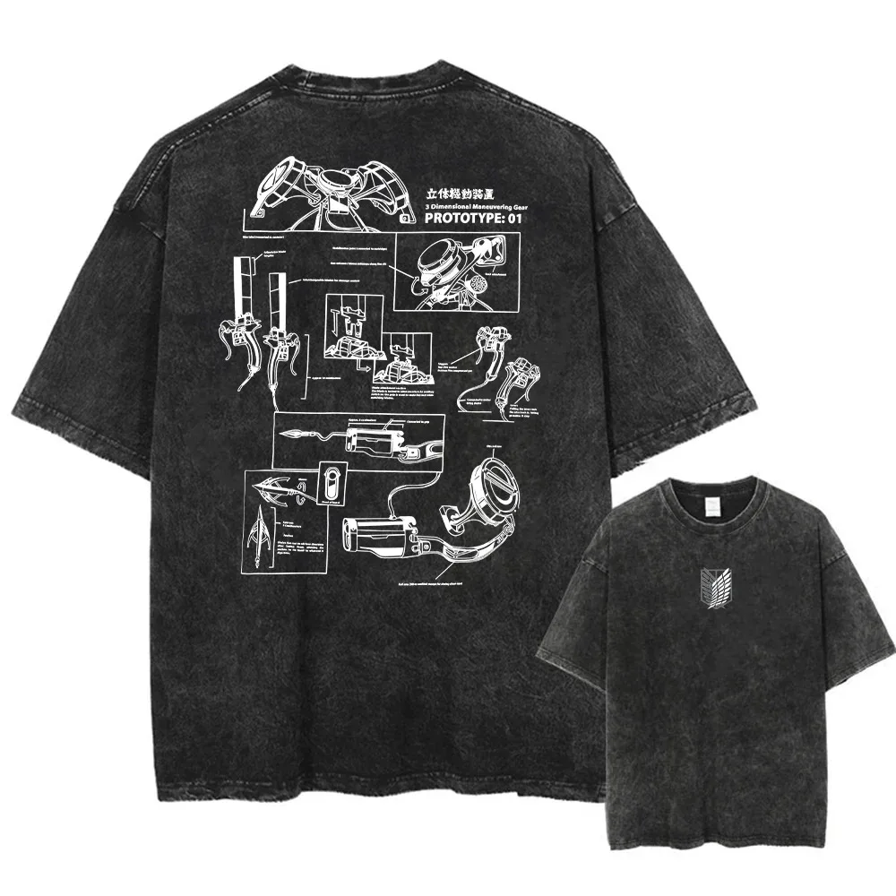 New Arrival Mens Clothes Tee Shirt T-Shirts Washed Tshirt for Men Japan Classic Anime Fan Attack on Titan Eren Jaeger Printed