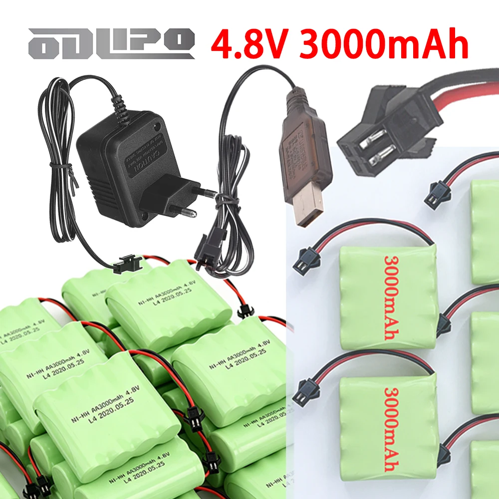 AA 4.8V Battery Pack 3000mah 4.8V NiMH Rechargeable Batteries And 4.8V USB Charger For RC Toys Cars Trucks Robots Boats Guns