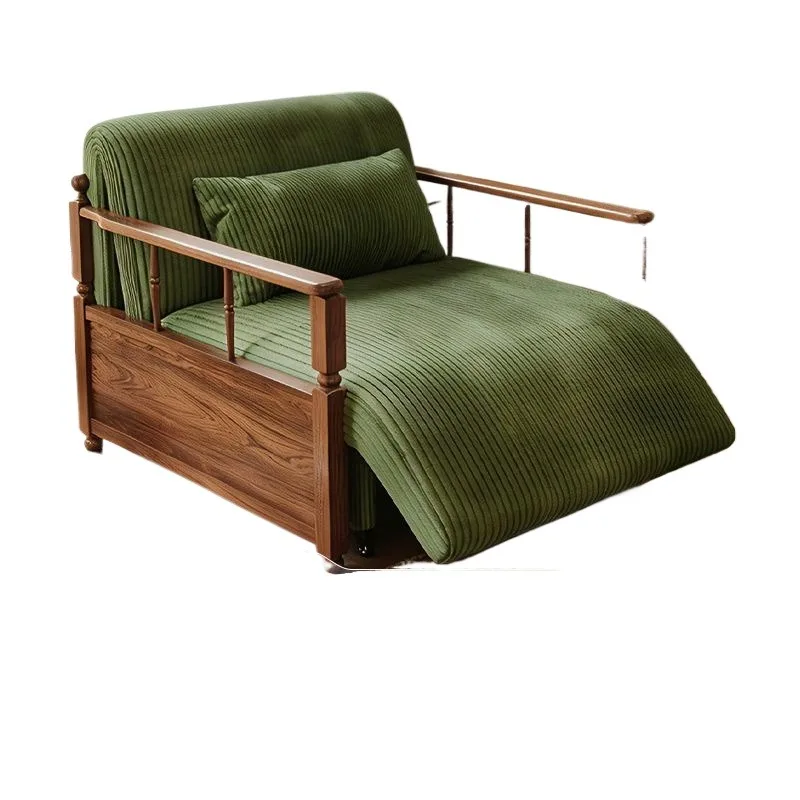 Light luxury solid wood electric sofa bed, dual-purpose multi-functional pull-out small apartment single foldable