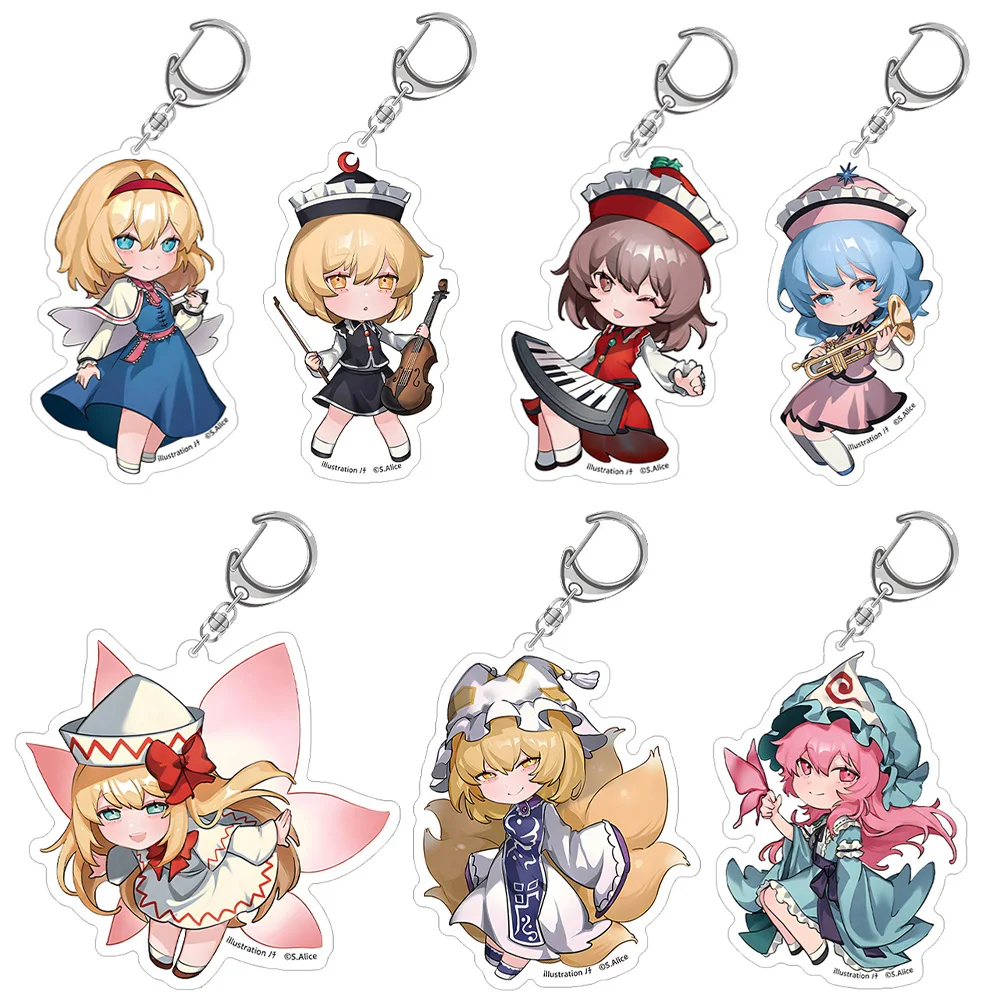 Llavero acrílico de Touhou Project con personajes como Merlin, Prismriver, Alice Margatroid, Lily White, Letty Whiterock, Youmu Konpaku, Ran Yakumo y Chibi.