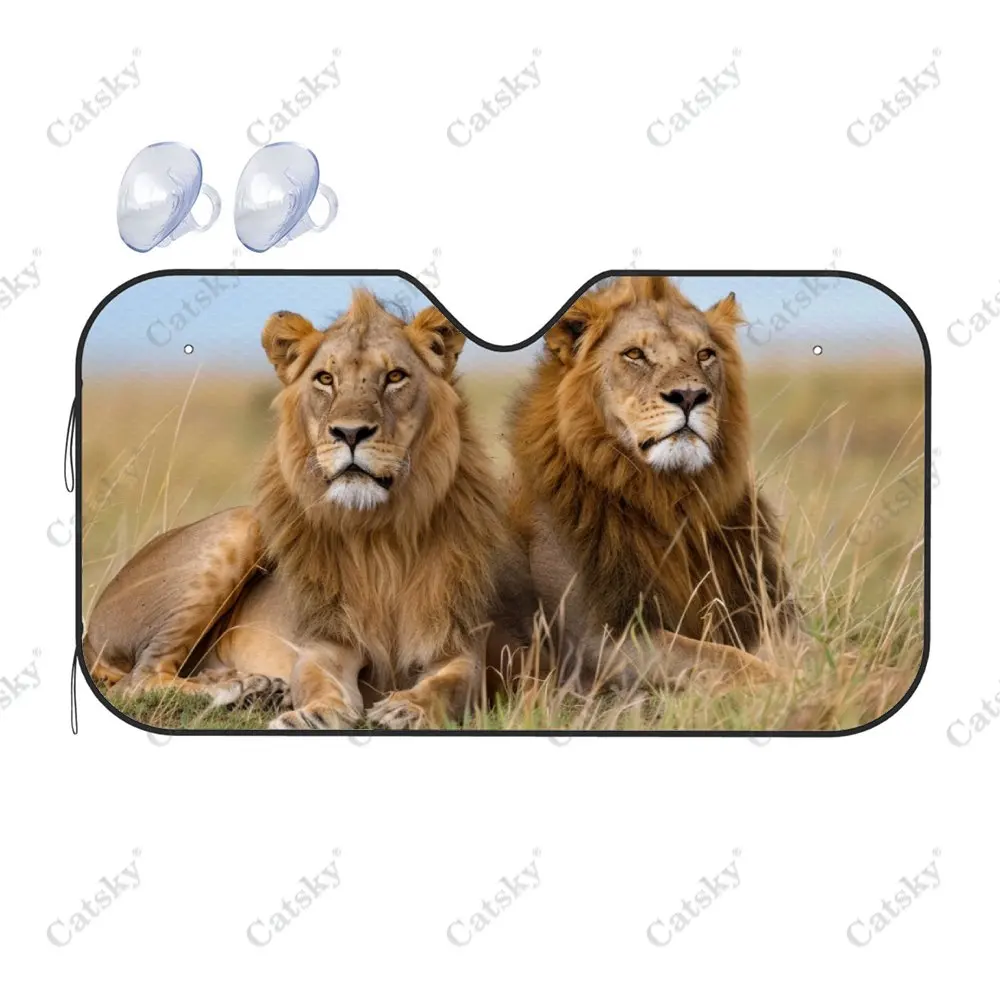 Leisurely Sitting Lion Car Windshield Sunshade,Auto Accessories Front Windshield Sun Visor Blocks Uv Rays Protect Decoration