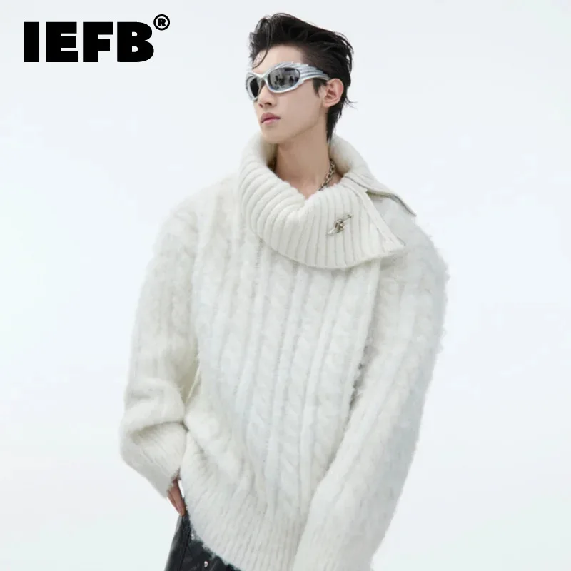 IEFB Autumn Winter Thick Turtleneck Men's Sweater Loose Plush Knitted 2024 Long Sleeve Solid Color Male Pullover Fashion 24E2724