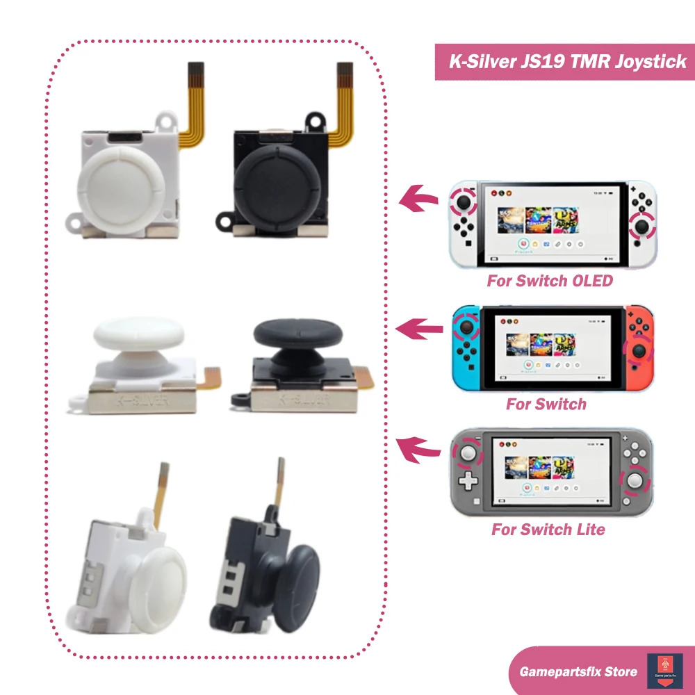 2pcs K-SILVER JS19 TMR Joystick for Nintend Switch NS OLED Joy-Con for NS Lite Replacement Thumb Stick 3D Analog JoyCon Joystick
