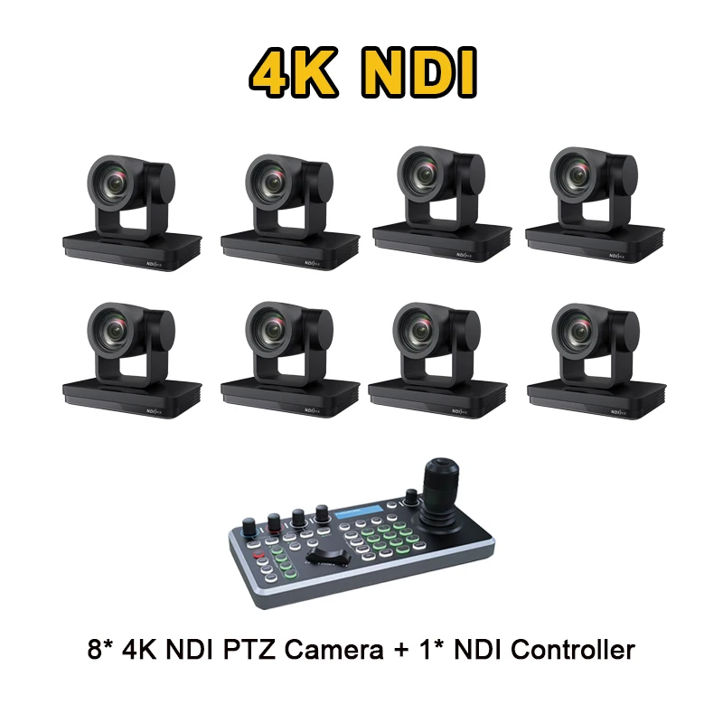 

Video Conference Camera Kit 1- 8pcs 4K NDI Live Stream CAMERA 12X With Ai Auto tracking & 1pcs IP POE NDI Ptz Camera controller