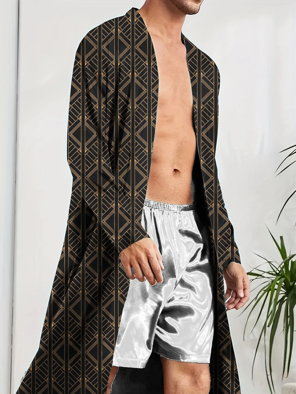 Spring and Autumn Quick Dry Digital Printed Casual Comfortable Sleeping Robe, Men's Trendy Home Funny Pajamas.
