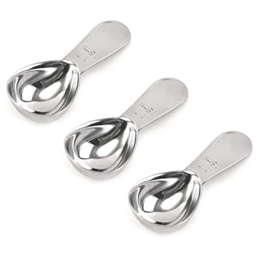 

3-piece stainless steel coffee scoop set with tablespoon measure spoon for ground coffee milk and powder brewing precise 15 ml