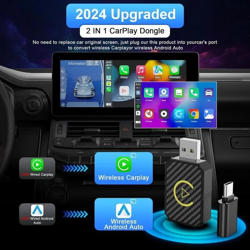 Mini Wireless Apple CarPlay Adapter, for both Apple and Android,suitable for factory wired CarPlay cars from 2016 onwards