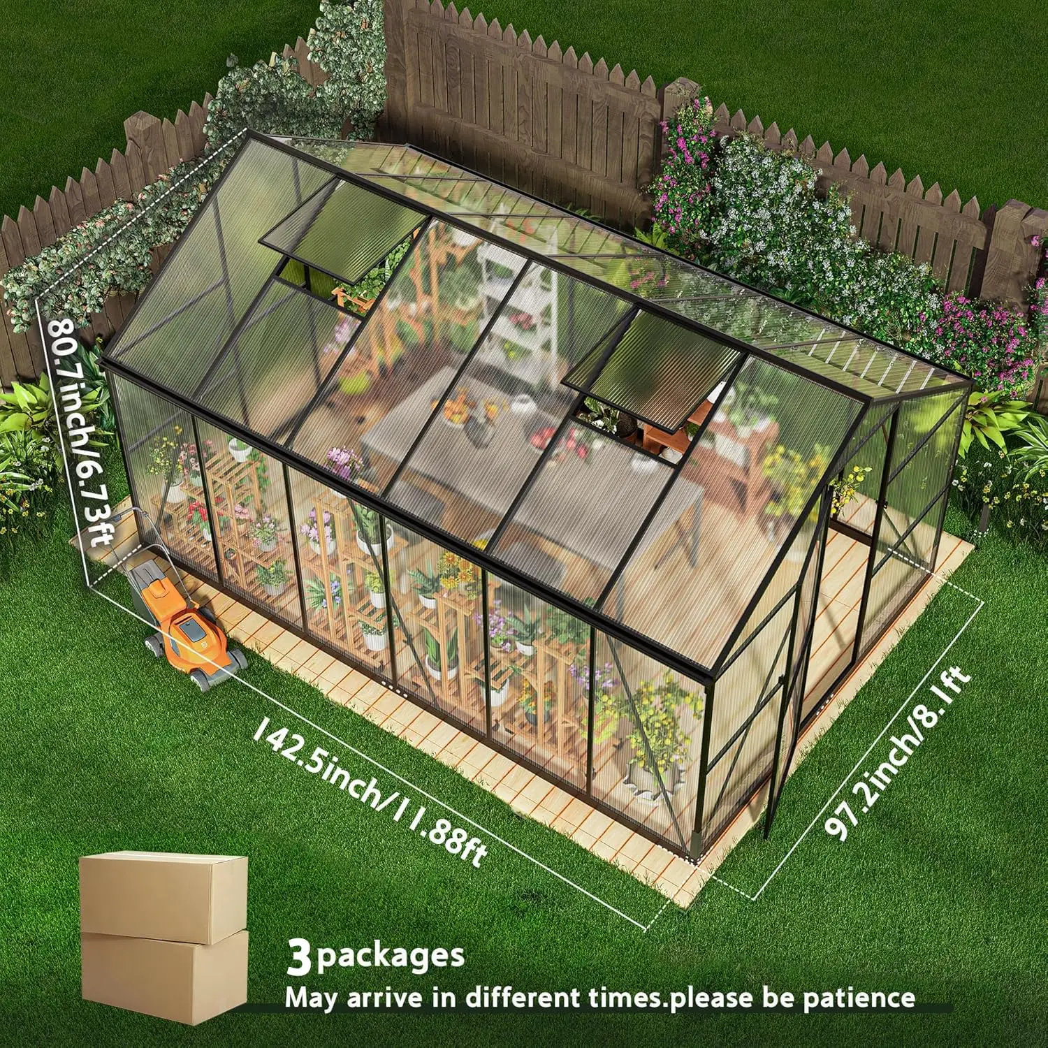 Greenhouses for Outdoors, Quick Assembly Polycarbonate Green House with UV Protection, Windproof Aluminum Frame,, Customized