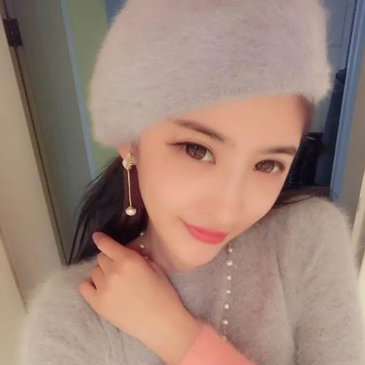 gift-genuine-mink-fur-fluffy-beret-women-thick-plush-warm-soft-skin‑friendly-solid-color-elegant-party-autumn-winter-headwear