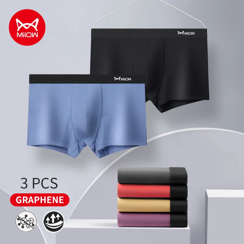 

MiiOW 3pcs 40S Modal Men Underwear Breathable Graphene Antibacterial Men's Panties Boxershorts Male Seamless Underpants Boxers