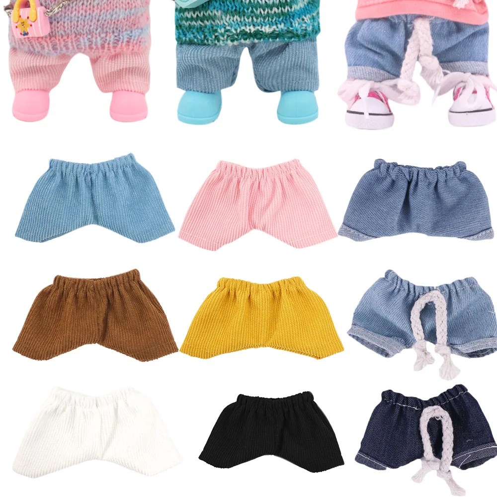 For Labubu Doll Pants Drawstring Jeans Cute Solid Color Pants Dressing Accessories For 17CM Plush Doll Clothes,Kid DIY Toys Gift