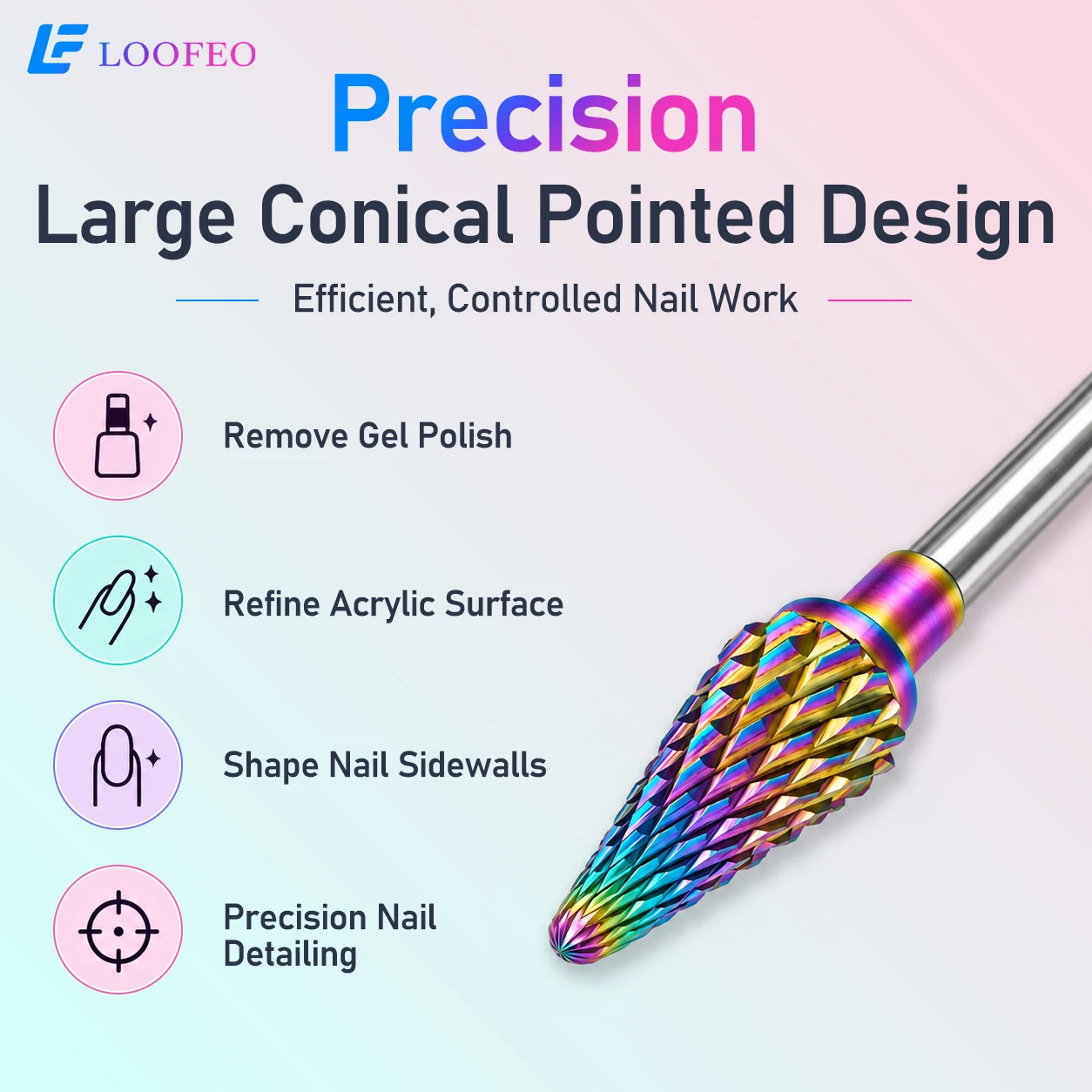 1PC Rainbow Nail Drill Bit Long Conical Stainless Steel 2.35mm Shank For Gel Polish Removal Acrylic Refining With Storage Holder