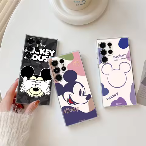 Disney Phone Case For Samsung Galaxy S24FE S25 S23 S21 Ultra S20 S24 FE S22 Plus A35 A55 Cases Clear Cover Cartoon Mickey Mouse